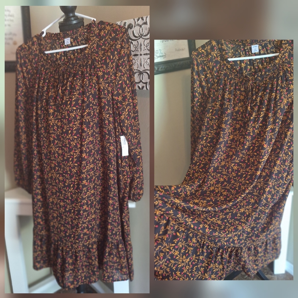 NWT Fall Color Ditsy Floral Midi Shift Dress Ruffled Hem XXL